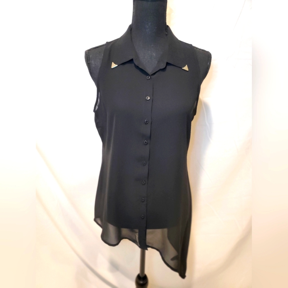 Guess Los Angeles Sleeveless collar Blouse, Black, Medium